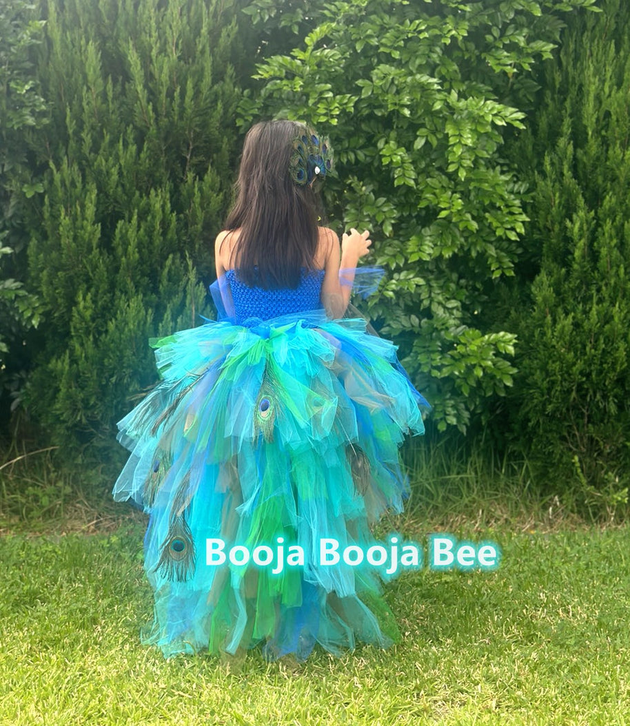 Peacock royal blue high-low style tutu dress,  Animal themed party cosplay costume