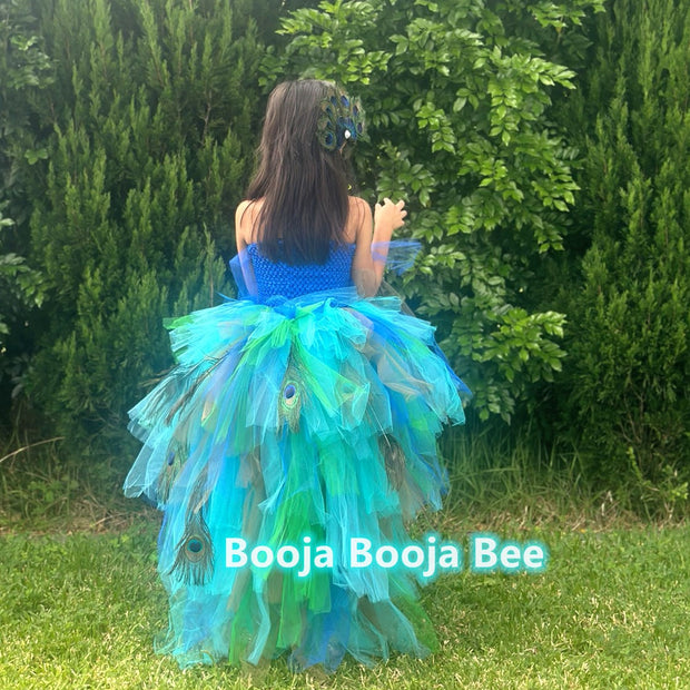 Peacock royal blue high-low style tutu dress,  Animal themed party cosplay costume