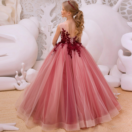 Flower Girl Dress, Flower embroidery gown dress, Princess lace gown dress, tulle dress