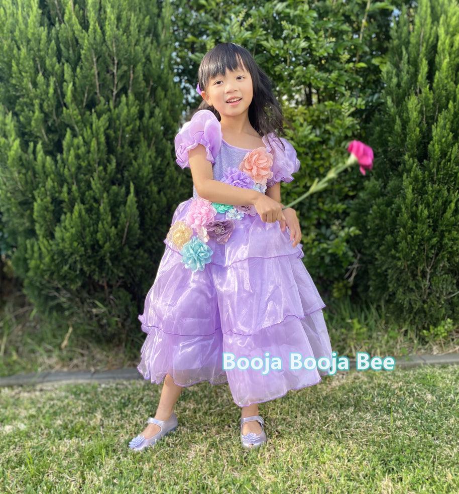 Encanto Isabela purple costume dress, Girls princess cosplay flowers dress