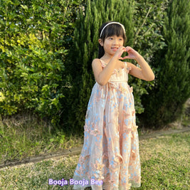 3D Butterflies light beige pink lace dress, A line embroidery girls gown dress