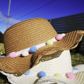 Braided raffia straw wicker kids sun hat and shoulder bags (1 sets)