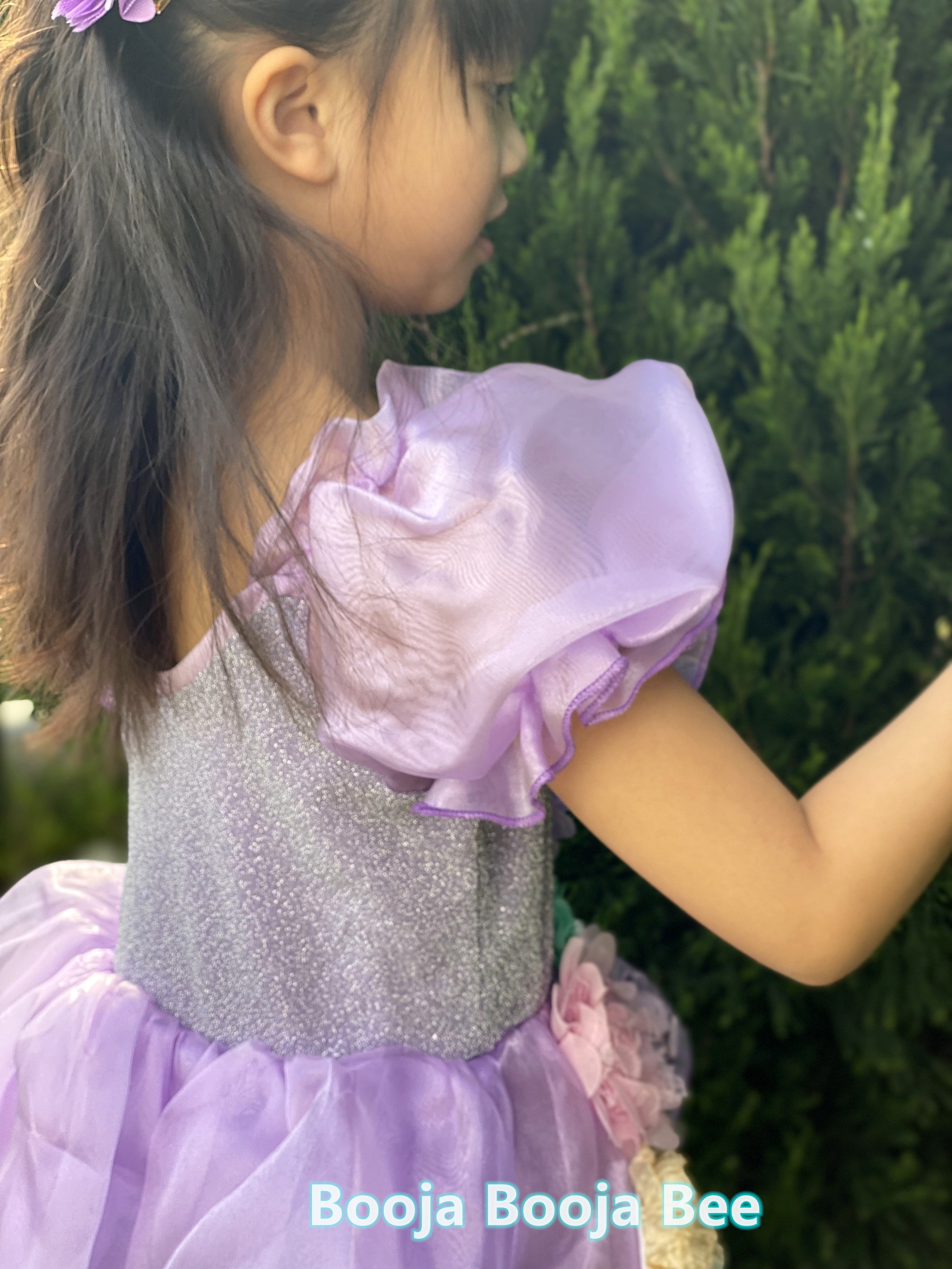 Encanto Isabela purple costume dress, Girls princess cosplay flowers dress