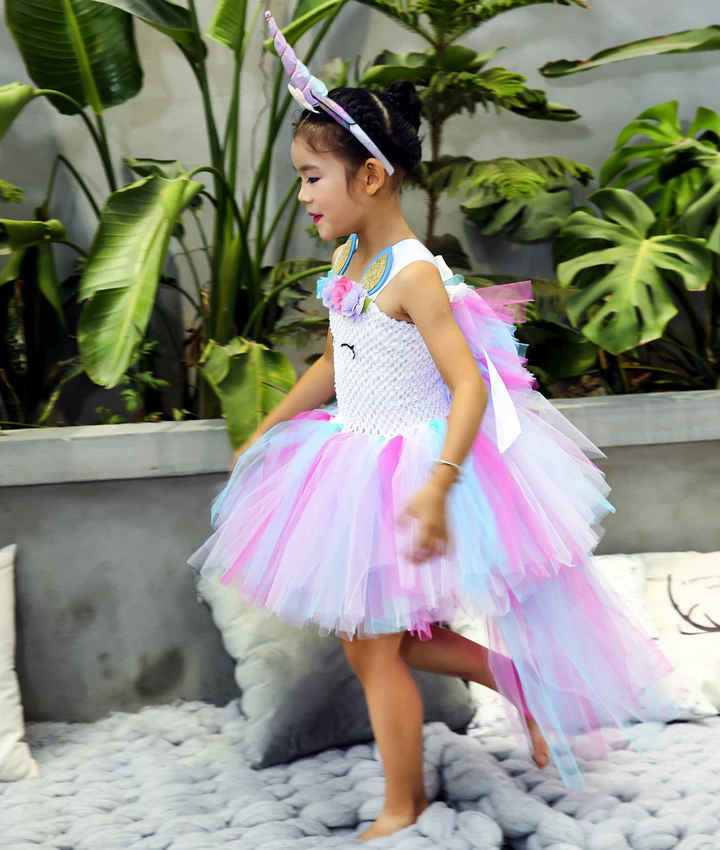 Unicorn fancy high low style tutu dress, Pastel colour girls party outfits set