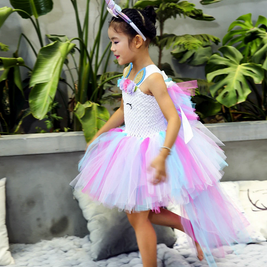 Unicorn fancy high low style tutu dress, Pastel colour girls party outfits set