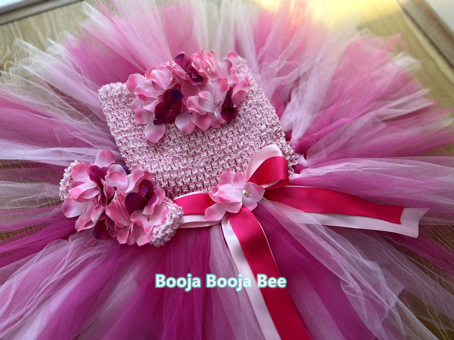 Baby 1st birthday dress, Toddler girls pink flower princess tutu