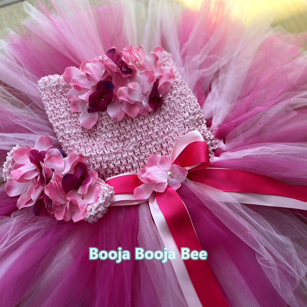 Baby 1st birthday dress, Toddler girls pink flower princess tutu