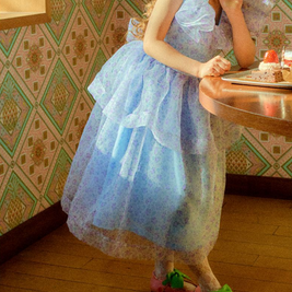 Floral blue ruffles sleeves girls birthday dress