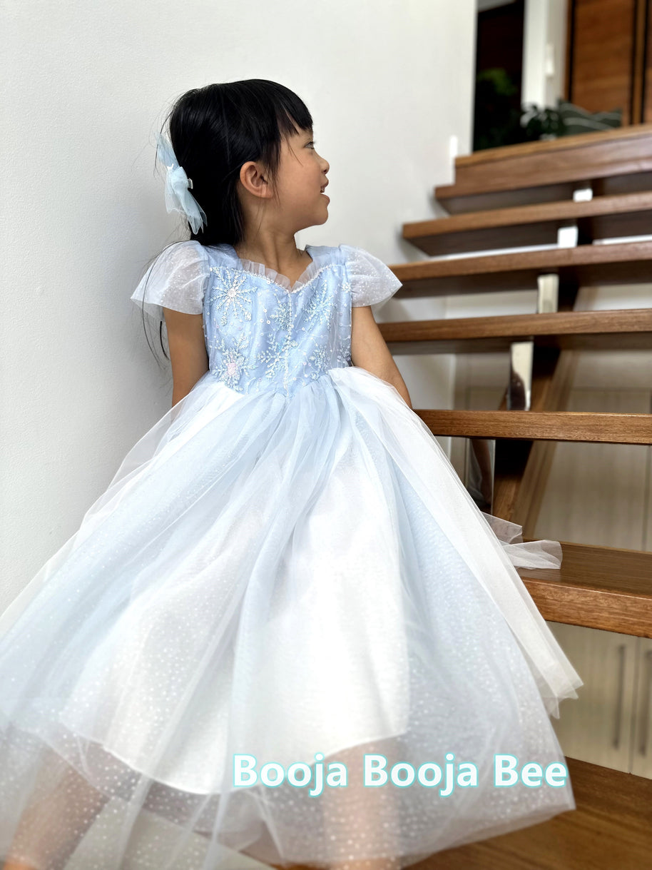 Deluxe Elsa Frozen costume party dress – Glitter snowflake princess cosplay , Aged 3-10