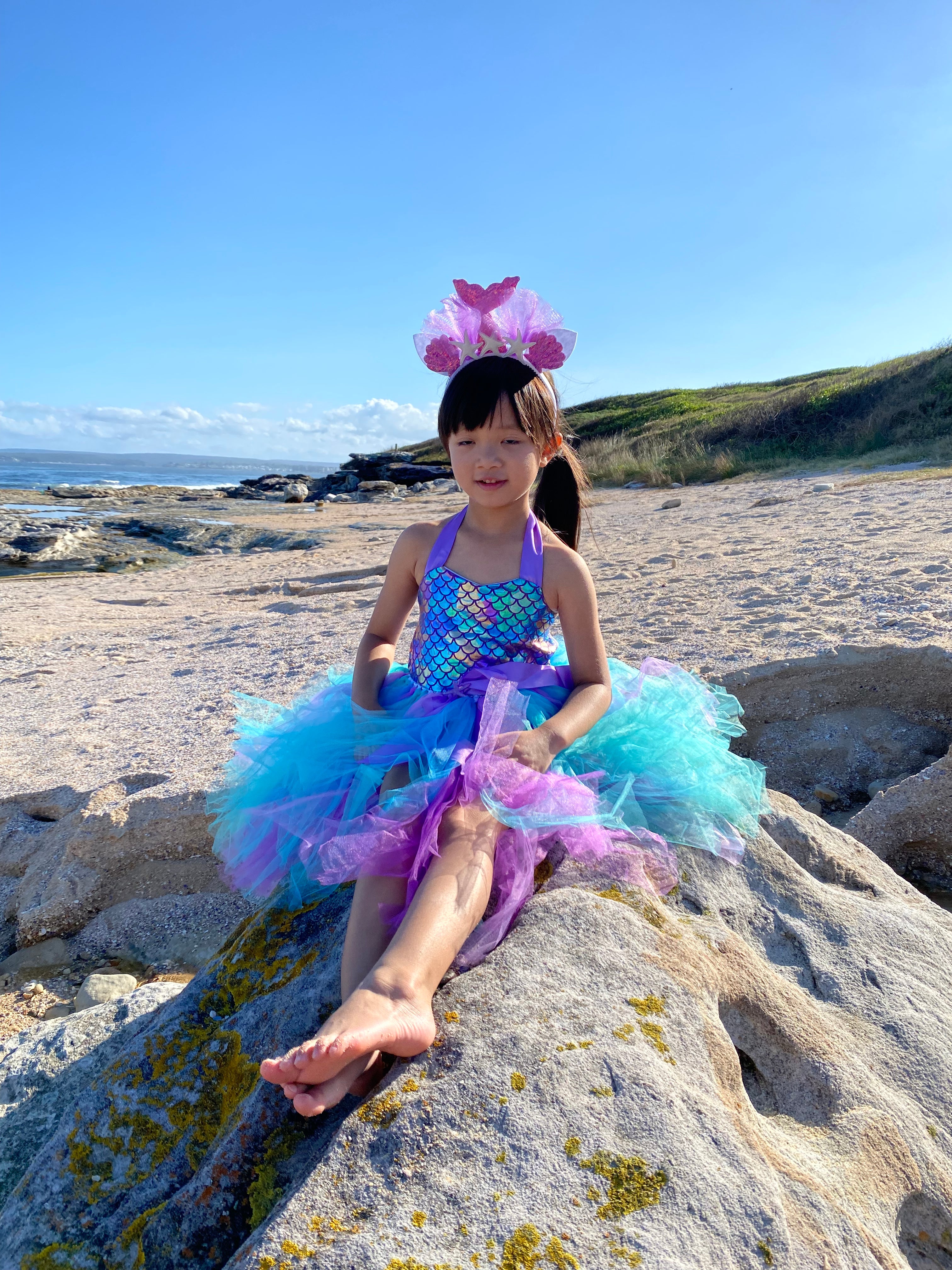 Purple Fish Scale Mermaid Tutu Dress with Turquoise Skirt – Sea Party Outfit Set for Baby Birthday