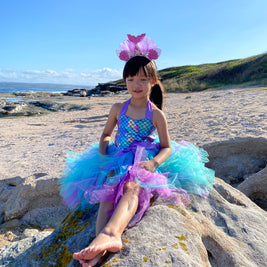 Purple Fish Scale Mermaid Tutu Dress with Turquoise Skirt – Sea Party Outfit Set for Baby Birthday