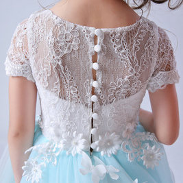 3D white butterflies embroidery blue tulles gown dress