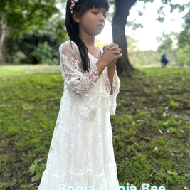 Ivory White Lace Flower Girl Dress – Bohemian Christening Lace Gown