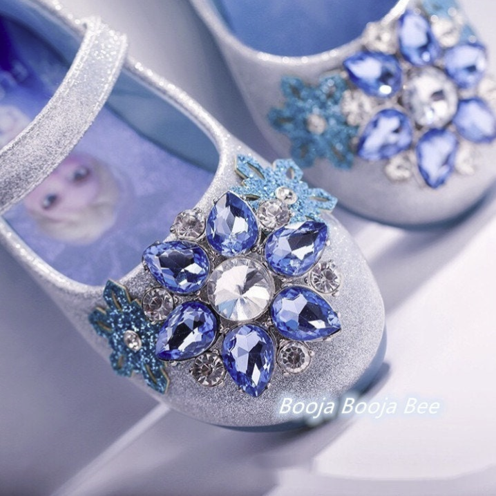 Frozen Elsa Snowflakes silver gemstones girls shoes, Princess birthday shoes