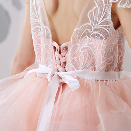 Pink flower girls V-neck lace embroidery princess gown, Girls evening gown