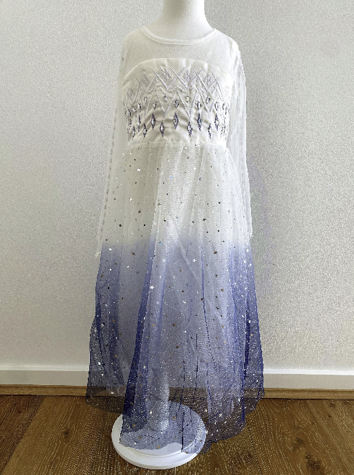 Frozen Elsa white long sleeves costume dress, Princess snowflakes cape themed birthday party