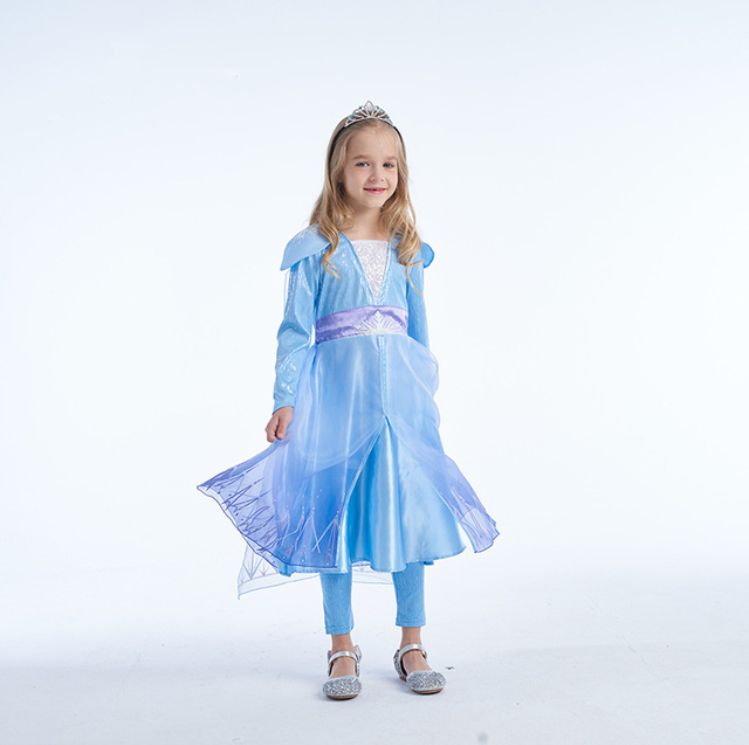 Frozen 2 Elsa inspired blue costume dress, Disney princess themed party cosplay wear