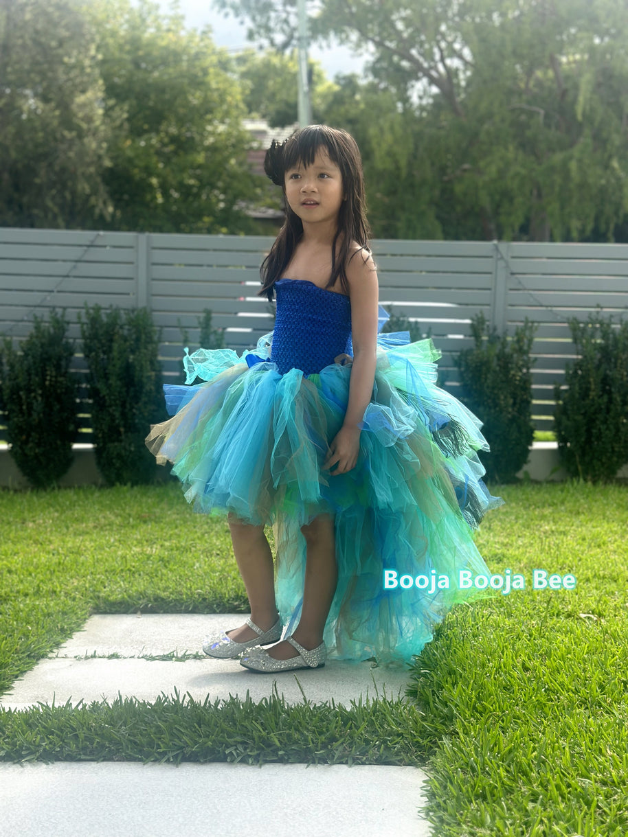 Peacock royal blue high-low style tutu dress,  Animal themed party cosplay costume