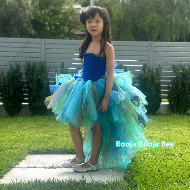 Peacock royal blue high-low style tutu dress,  Animal themed party cosplay costume