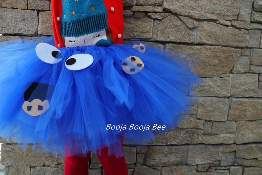 Cookie Monster blue fluffy tutu skirt, Sesame Street themed party, 1st baby girl birthday wear, Aged 1-2 cute outfits