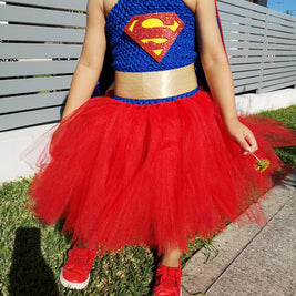 Girls Supergirl Costume Tutu Dress, Superhero themed Birthday Party Outfit