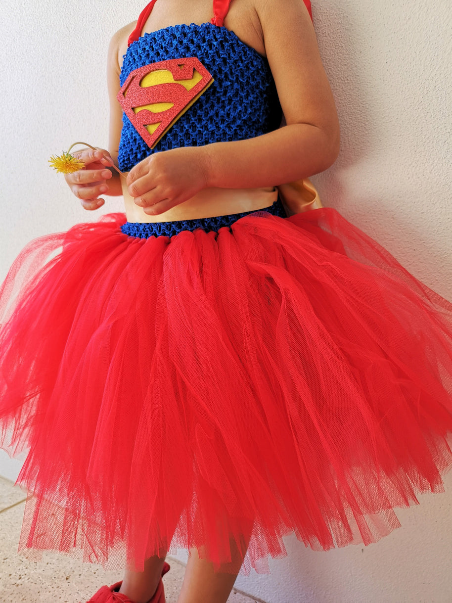 Girls Supergirl Costume Tutu Dress, Superhero themed Birthday Party Outfit
