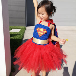 Girls Supergirl Costume Tutu Dress, Superhero themed Birthday Party Outfit