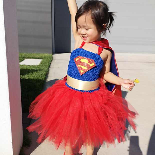 Girls Supergirl Costume Tutu Dress, Superhero themed Birthday Party Outfit
