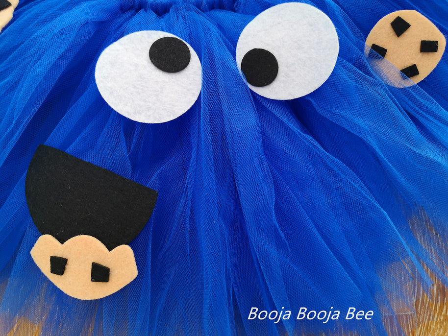 Cookie Monster blue fluffy tutu skirt, Sesame Street themed party, 1st baby girl birthday wear, Aged 1-2 cute outfits