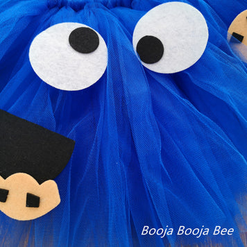 Cookie Monster blue fluffy tutu skirt, Sesame Street themed party, 1st baby girl birthday wear, Aged 1-2 cute outfits
