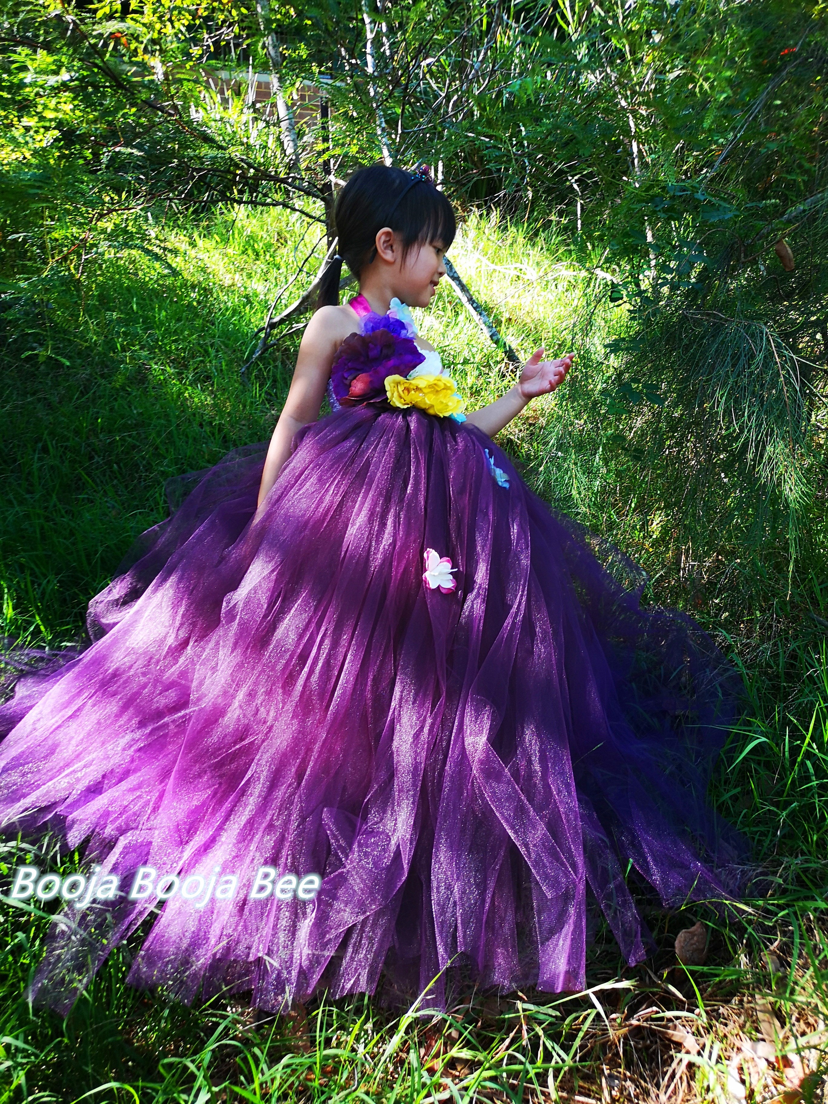 Purple 3D Floral Tutu Dress for Girls – Fairy Princess Birthday Dress