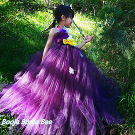 Purple 3D Floral Tutu Dress for Girls – Fairy Princess Birthday Dress