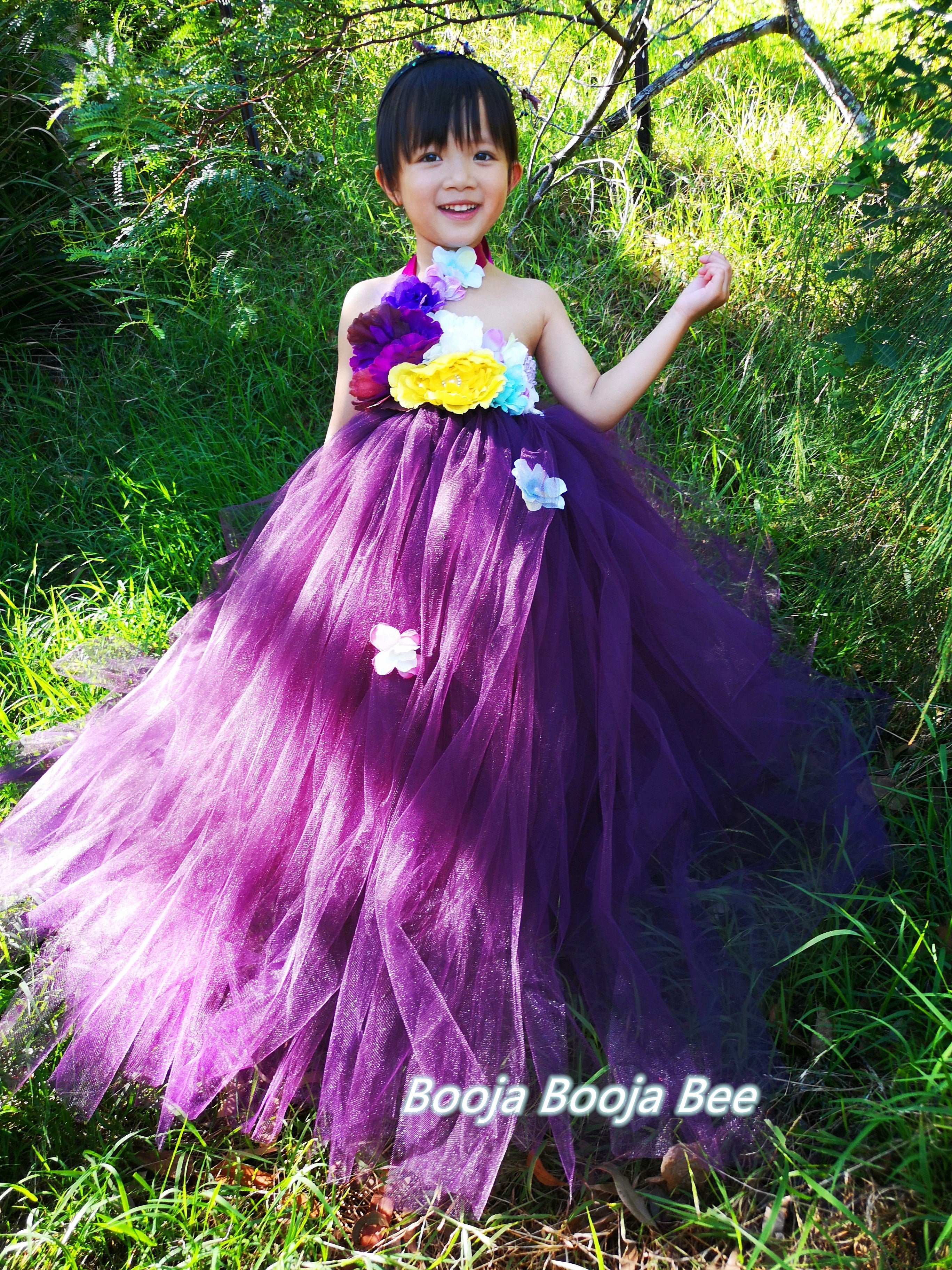 Purple 3D Floral Tutu Dress for Girls – Fairy Princess Birthday Dress