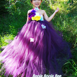 Purple 3D Floral Tutu Dress for Girls – Fairy Princess Birthday Dress