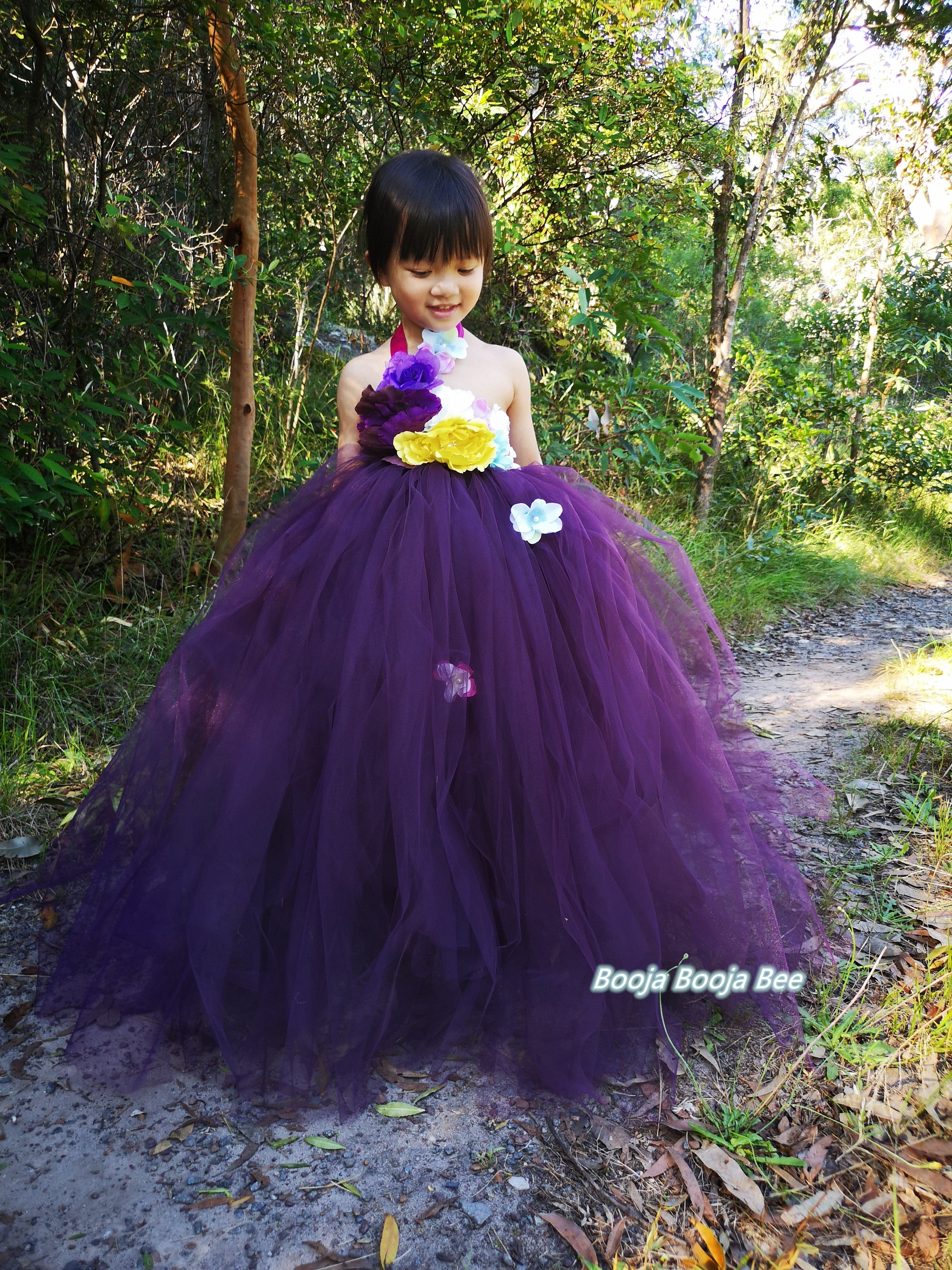 Purple 3D Floral Tutu Dress for Girls – Fairy Princess Birthday Dress
