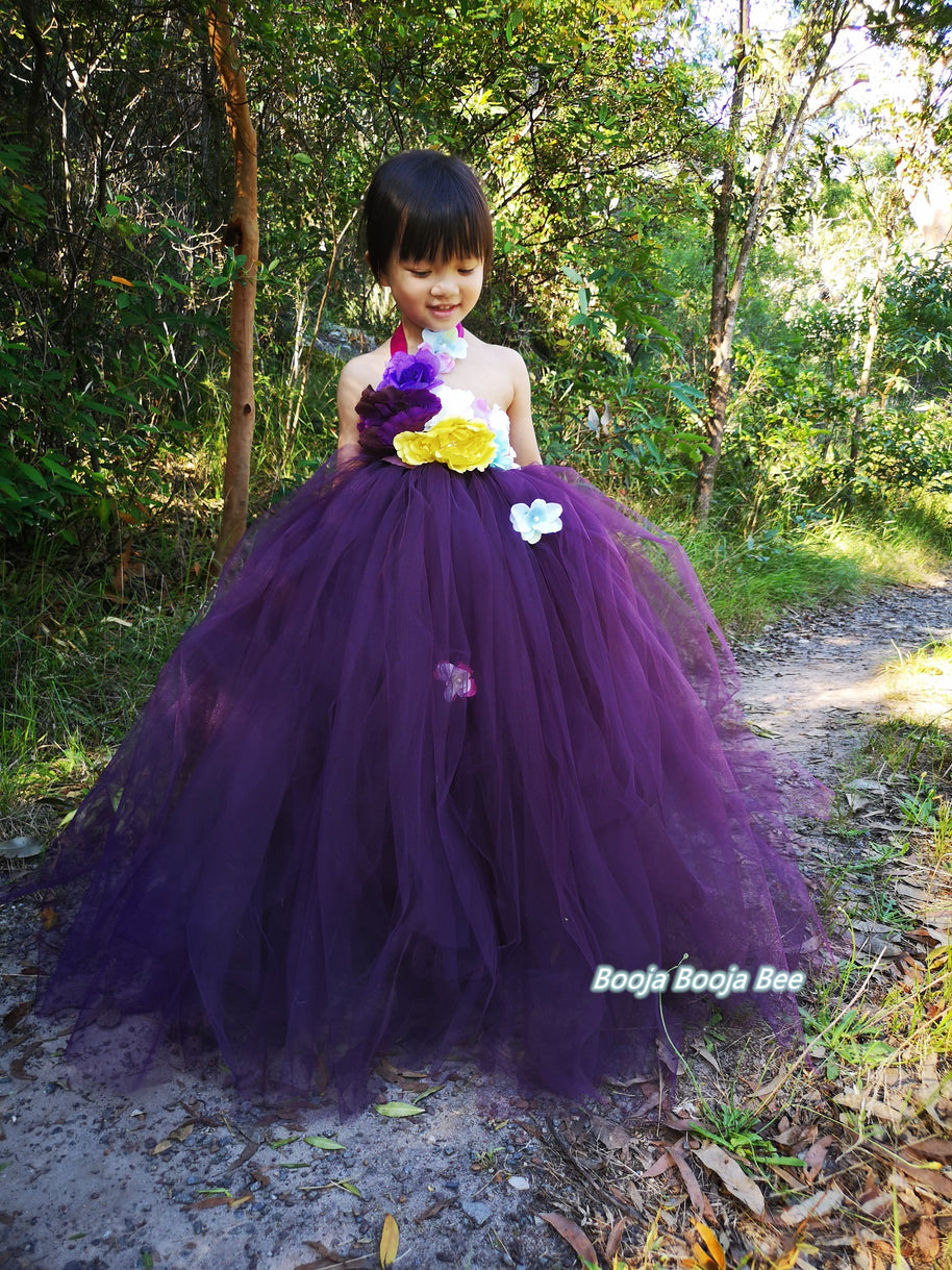 Purple 3D Floral Tutu Dress for Girls – Fairy Princess Birthday Dress