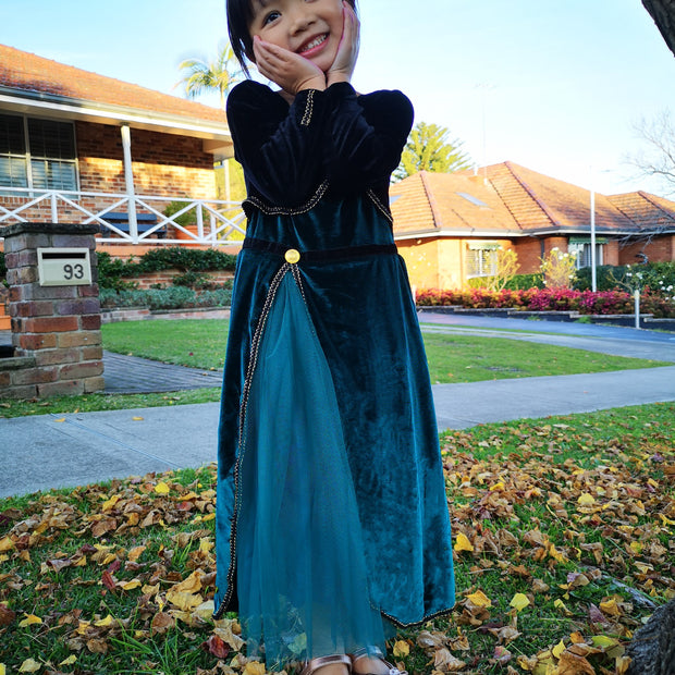 Frozen Queen Anna coronation long sleeves dress, Girls toddler birthday winter costume cape set