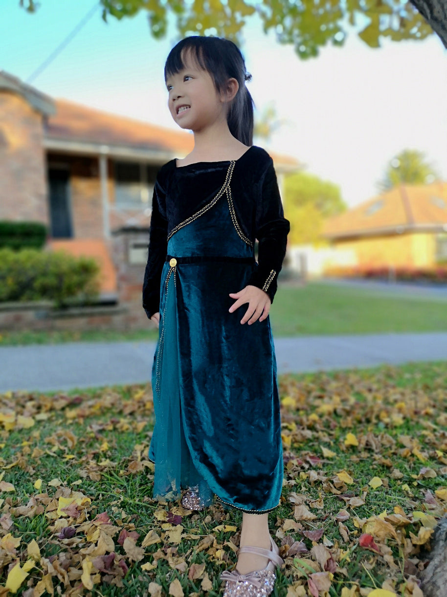 Frozen Queen Anna coronation long sleeves dress, Girls toddler birthday winter costume cape set
