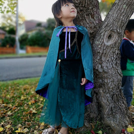 Frozen Queen Anna coronation long sleeves dress, Girls toddler birthday winter costume cape set