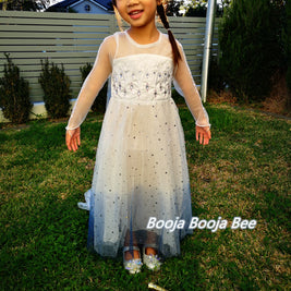 Frozen Elsa white long sleeves costume dress, Princess snowflakes cape themed birthday party