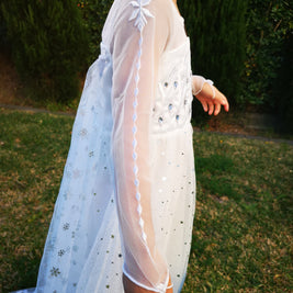 Frozen Elsa white long sleeves costume dress, Princess snowflakes cape themed birthday party
