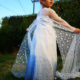Frozen Elsa white long sleeves costume dress, Princess snowflakes cape themed birthday party