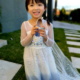 Frozen Elsa white long sleeves costume dress, Princess snowflakes cape themed birthday party