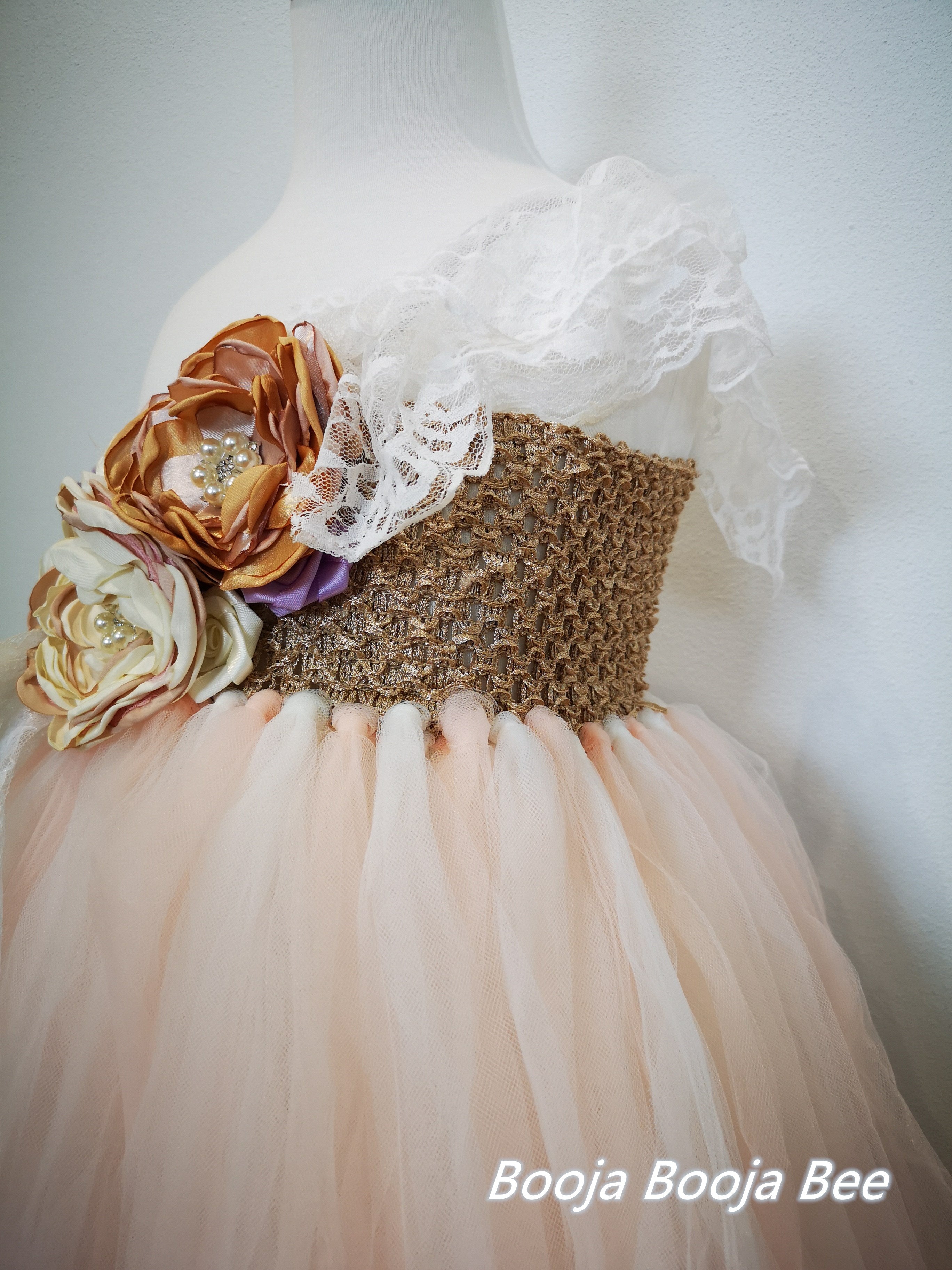 Luxury One-Shoulder Tutu Dress, Elegant couture flower girl wedding dress