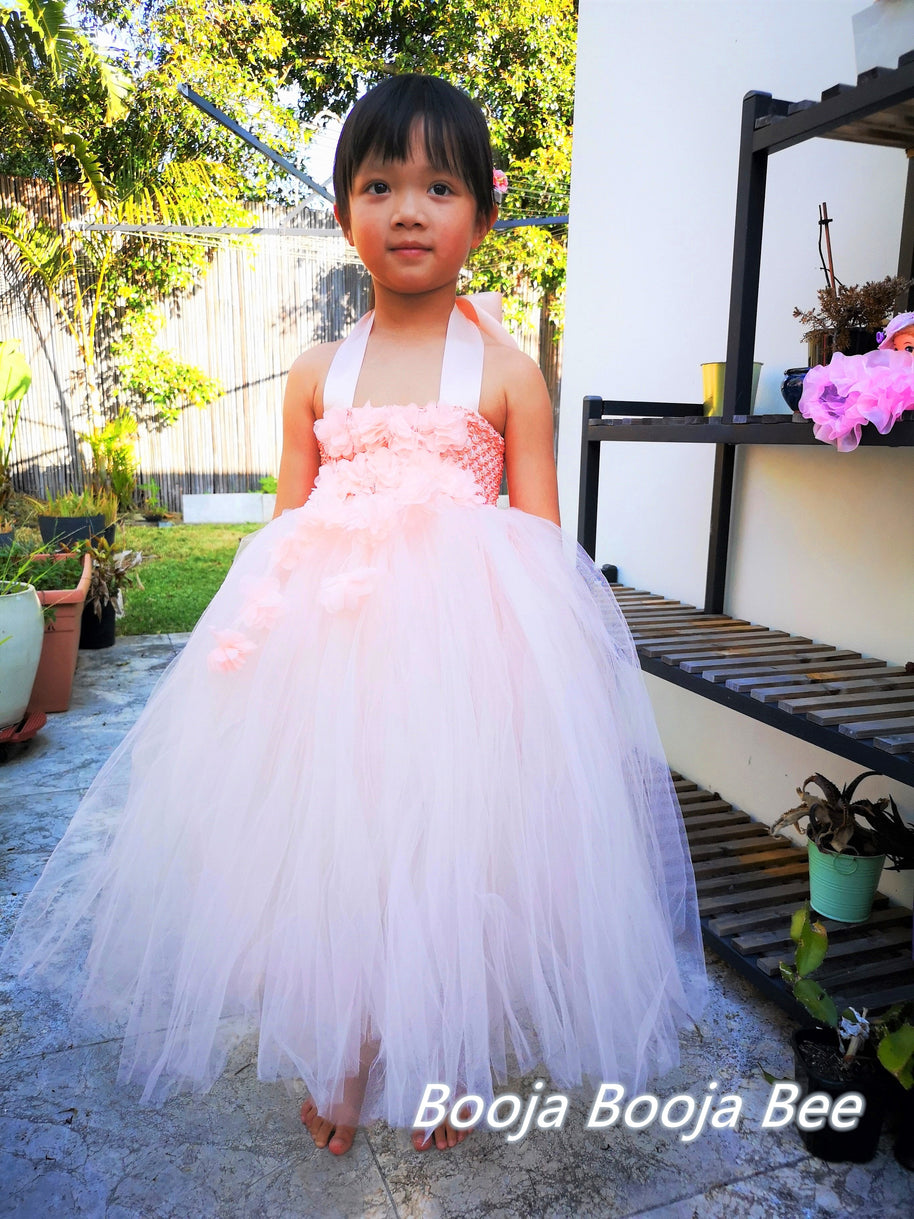 Wild rose orange 3D flower girl dress,  Fairy girls costume and baby dress