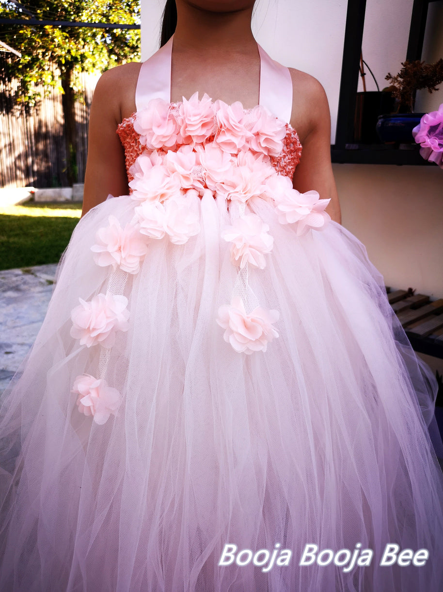 Wild rose orange 3D flower girl dress,  Fairy girls costume and baby dress