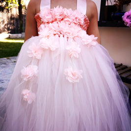 Wild rose orange 3D flower girl dress,  Fairy girls costume and baby dress