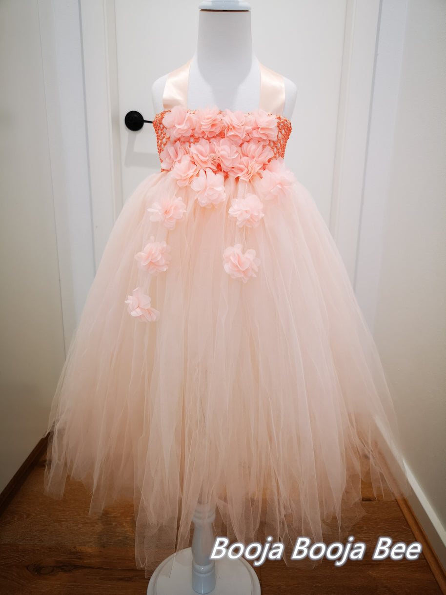 Wild rose orange 3D flower girl dress,  Fairy girls costume and baby dress