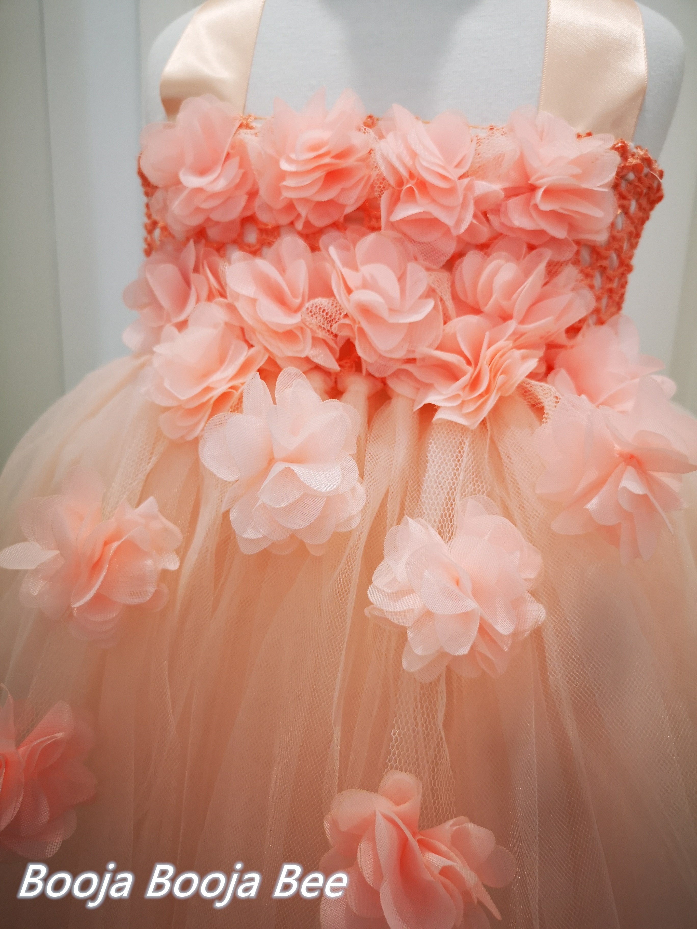 Wild rose orange 3D flower girl dress,  Fairy girls costume and baby dress