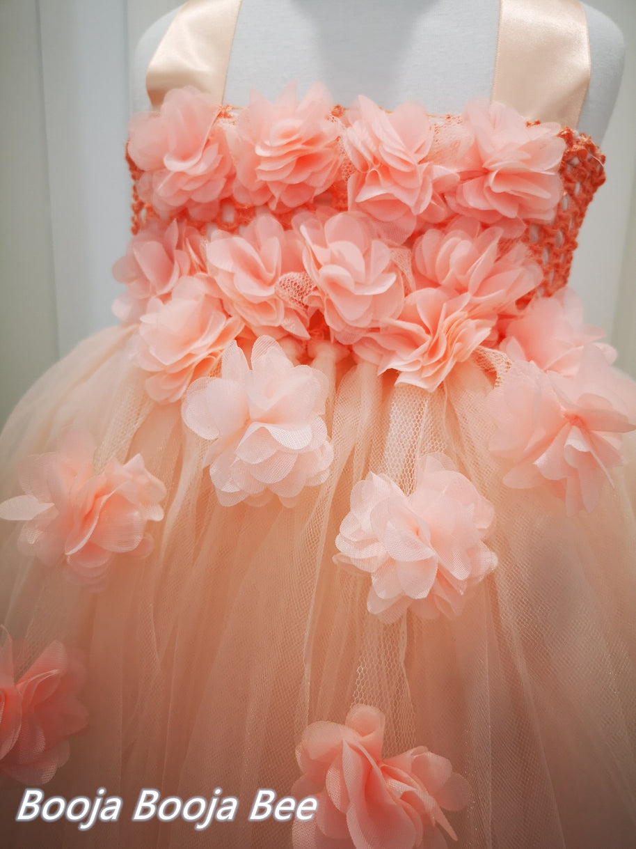Wild rose orange 3D flower girl dress,  Fairy girls costume and baby dress